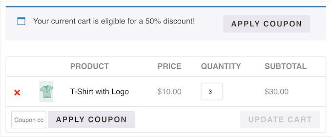 How to apply coupons to a cart with a single click