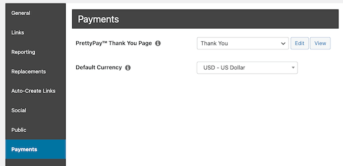 Redirecting to a custom thank you page using PrettyPay