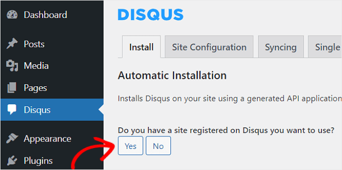 Saying I have a registered site on Disqus in WordPress