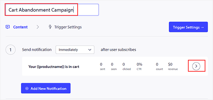 Edit the cart abandonment push notification template