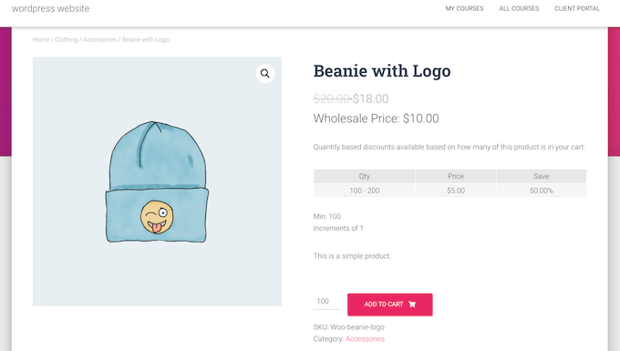 An example of wholesale pricing on an online WooCommerce store