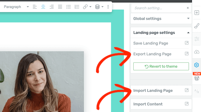 Exporting and importing custom page designs in WordPress