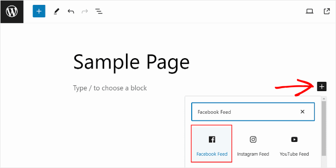 Adding the Facebook Feed in the block editor
