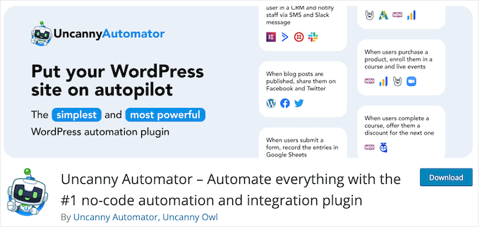 The free Uncanny Automator WordPress plugin