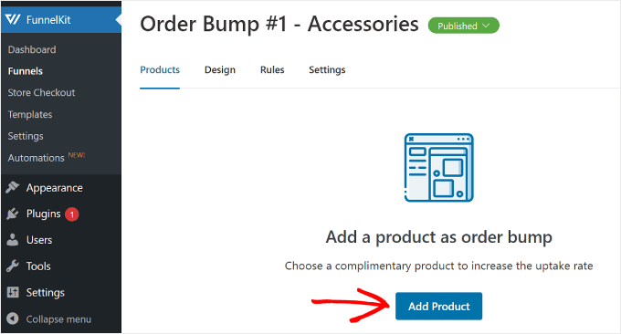 Clicking the Add Product button in FunnelKit