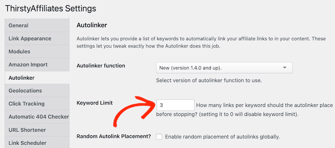 Setting a global limit when auto-linking affiliate keywords