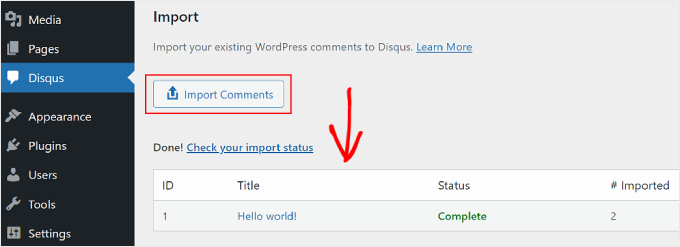Importing comments in Disqus