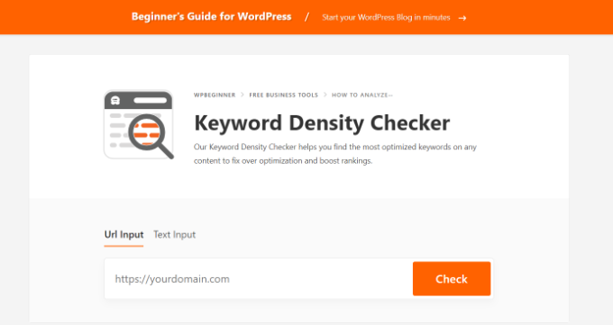 WPBeginner keyword density checker tool