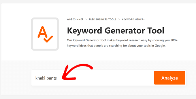 Keyword generator tool example