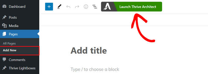 Opening the Thrive Architect page builder