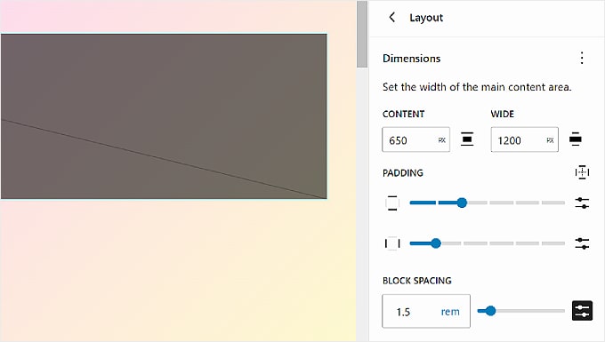 The Styles tab's Layout settings in WordPress Full Site Editor