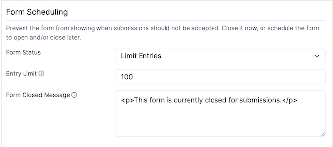 Limiting form submissions using Formidable Forms