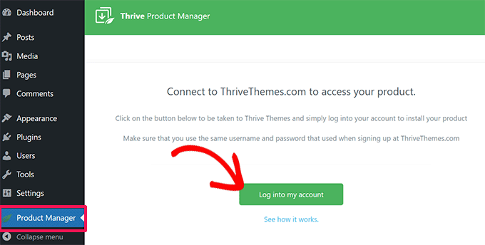 Log into your Thrive Themes account