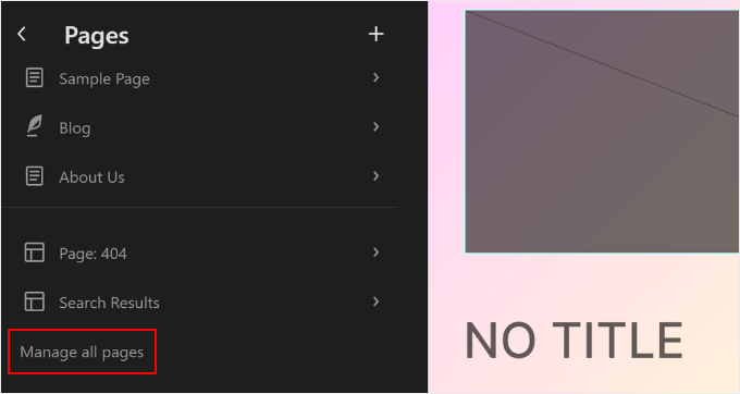 Clicking the Manage all pages button in WordPress Full Site Editor