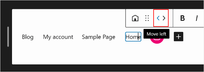 Movendo blocos de menu para a esquerda no WordPress Full Site Editing