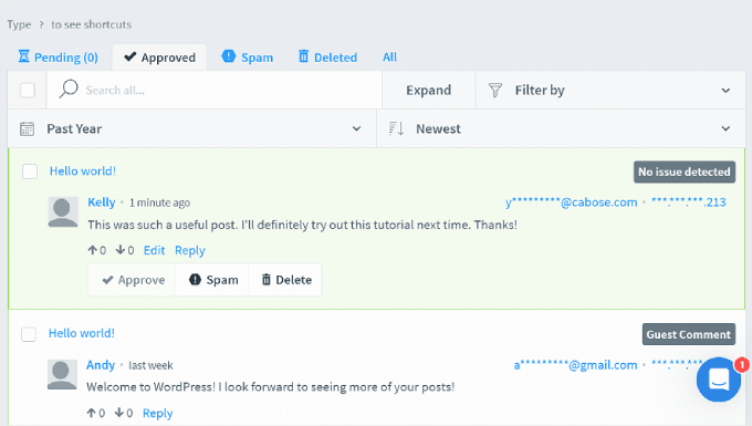 The Disqus comment moderation page
