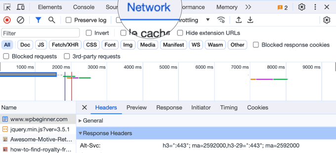 Select the Network Tab