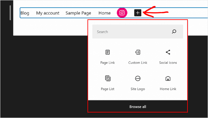 Adding other menu elements besides a page link in WordPress Full Site Editing