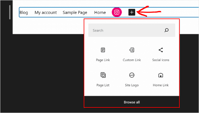 Adicionar outros elementos de menu além de um link de página no WordPress Full Site Editing