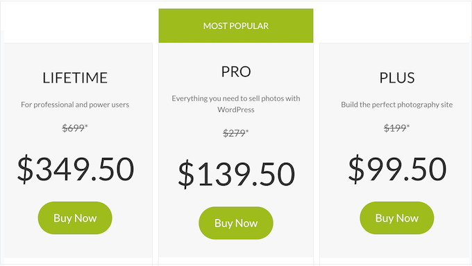 The various Photocrati pricing plans