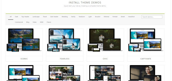 Photocrati theme demos, designed specifically for photographers