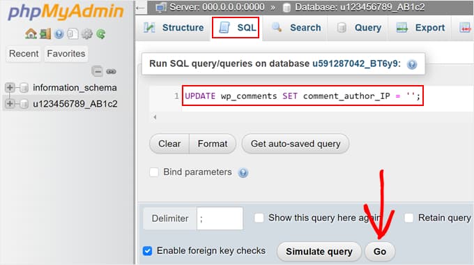 إزالة عناوين IP في تعليقات WordPress القديمة باستخدام phpMyAdmin