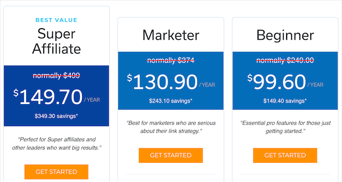 The Pretty Links pricing plans
