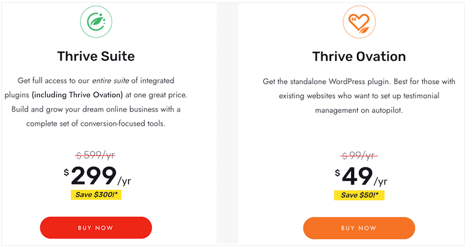 The Thrive Ovation pricing plans 
