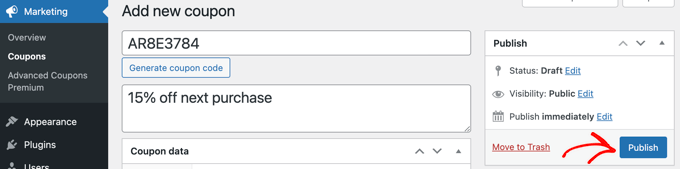 Publishing a coupon code on your online marketplace or store