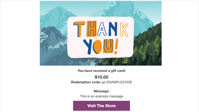 An example of a gift card, created using Advanced Coupons