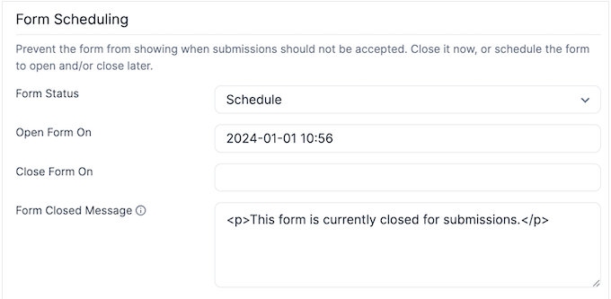 Scheduling forms on your WordPress website