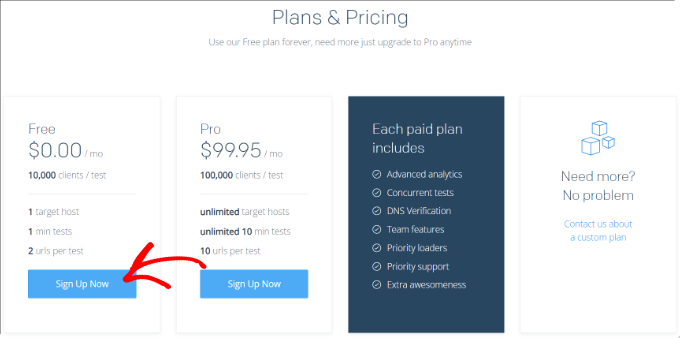 Selecione um plano de preços para o Loader