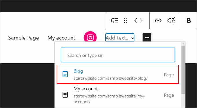 Selecting the Blog page as the submenu's parent menu in WordPress Full Site Editing