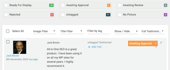 Filtering customer reviews in your WordPress dashboard