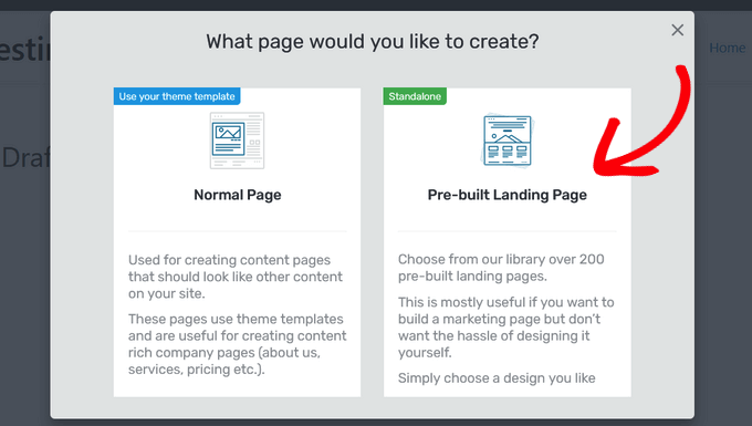 Choosing a professionally-designed template in the Thrive Architect page builder
