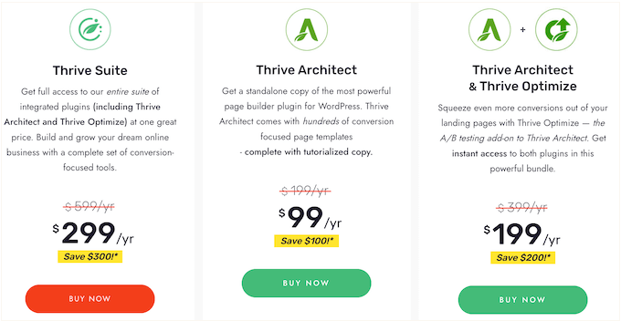The Thrive Architect pricing plans