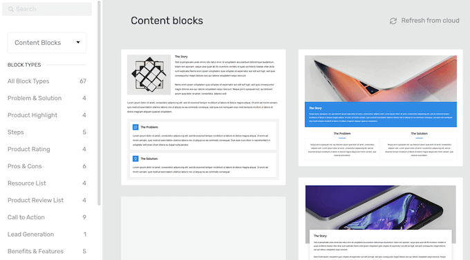 Adding pre-made content blocks to a custom page design in WordPress