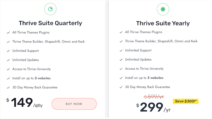 The Thrive Themes pricing plans