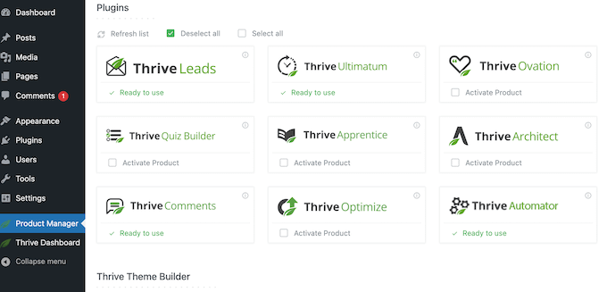 Installing plugins using Thrive Themes Suite