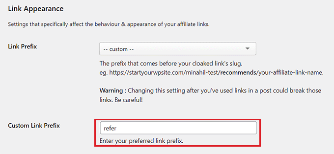 Setting a custom link prefix for your WordPress blog or website