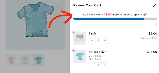 Promoting free gifts, coupon codes, and other offers in the WooCommerce slide-in cart
