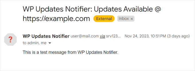 WP Updates Notifier test email