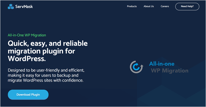 All-in-One WP Migration's homepage