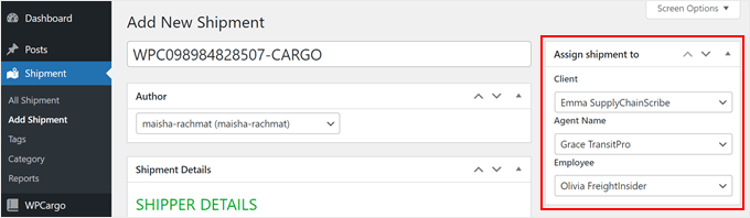 Assigning a WPCargo shipment
