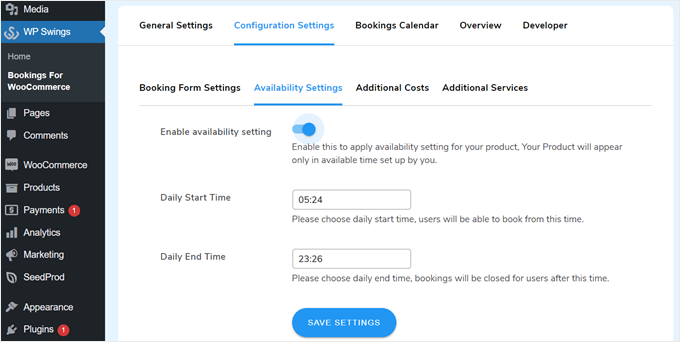 Bookings for WooCommerce's availability settings for rental products