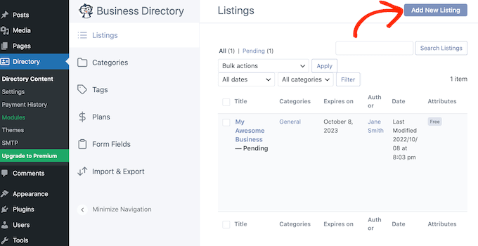 Adding listings to a business directory manually