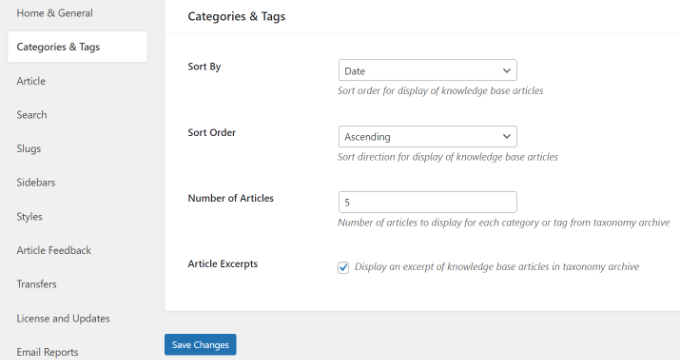 Change categories and tags settings
