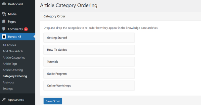 Change category ordering