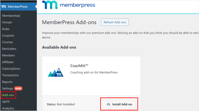 Installing the CoachKit add-on in MemberPress