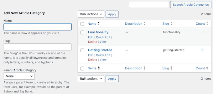 Organizing your online document into categories 